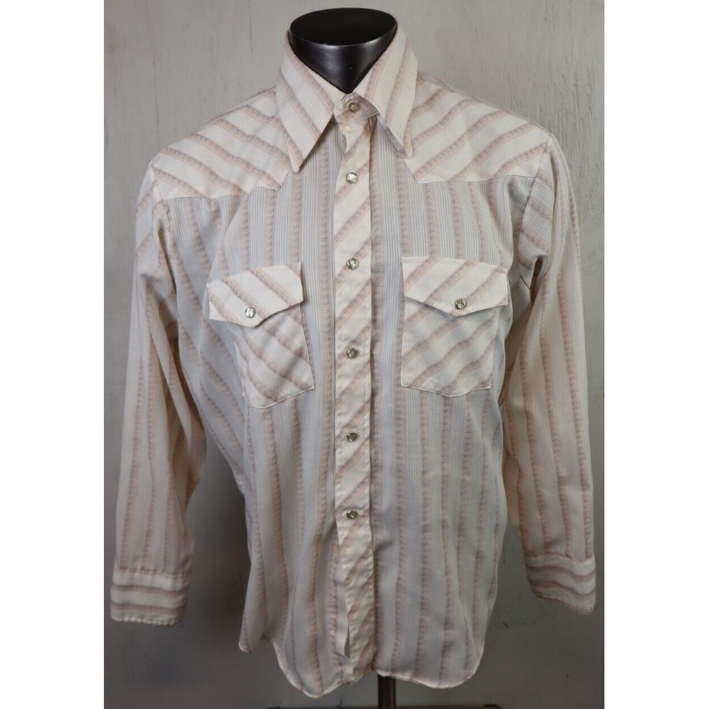 Mens Bronco Western Pearl Snap Shirt Vintage Form Fit Long Tail Geometric XL USA